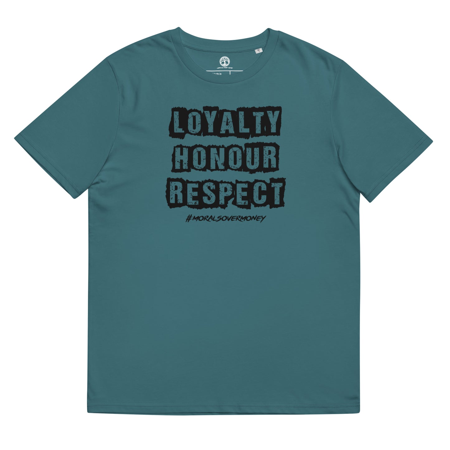 100% Organic Cotton 'Loyalty Honour Respect' Eco Tee - Black Logo