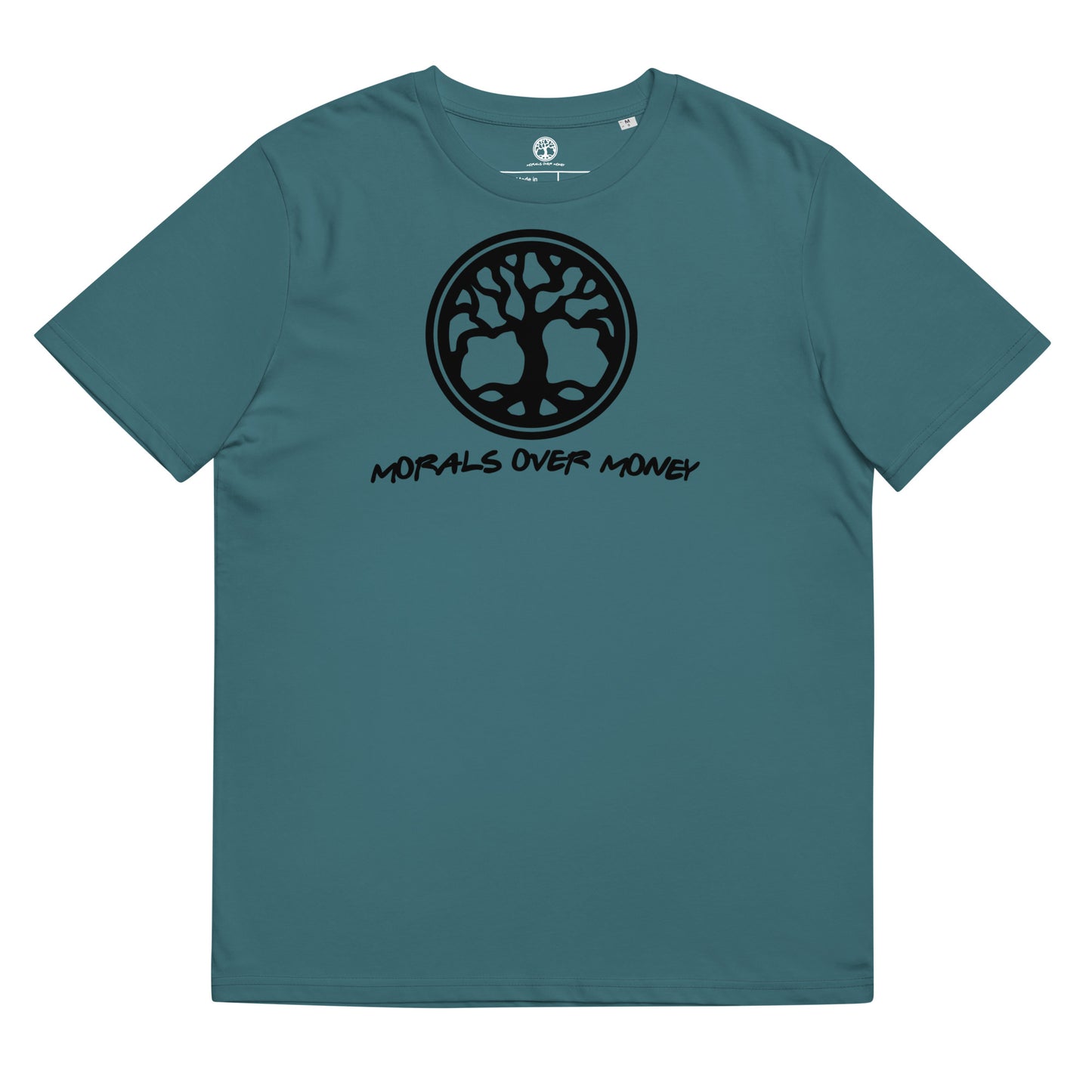 100% Organic Cotton 'Morals Over Money -  Tree of Life' Eco Tee - Black Logo