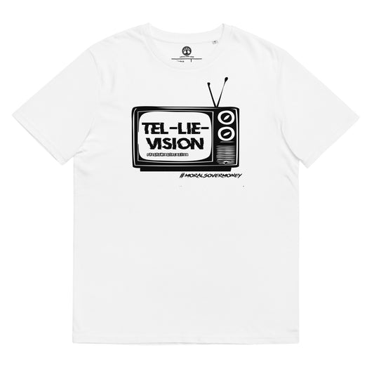 100% Organic Cotton 'Tel-Lie-Vision' Eco Tee - Black Logo