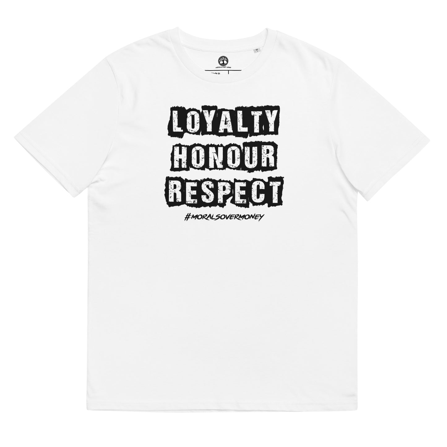 100% Organic Cotton 'Loyalty Honour Respect' Eco Tee - Black Logo