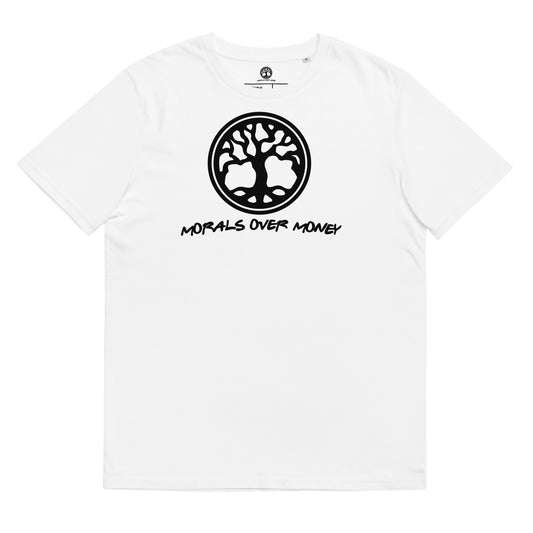 100% Organic Cotton 'Morals Over Money -  Tree of Life' Eco Tee - Black Logo