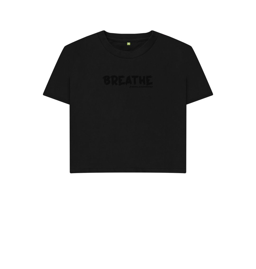 Black Women's 100% Organic Cotton 'Breathe' Eco Boxy Tee - Black Logo