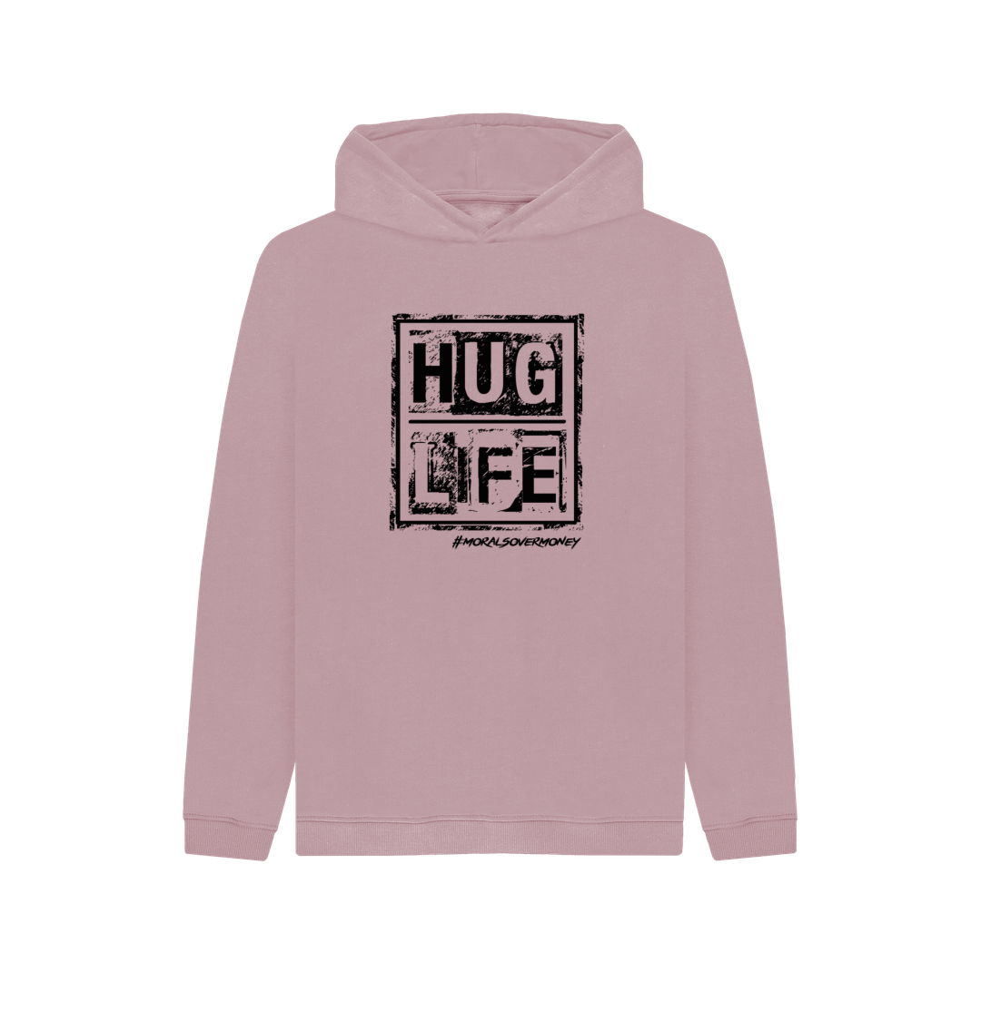 Mauve Kid's 100% Organic Cotton 'Hug Life' Eco Hoodie - Black Logo