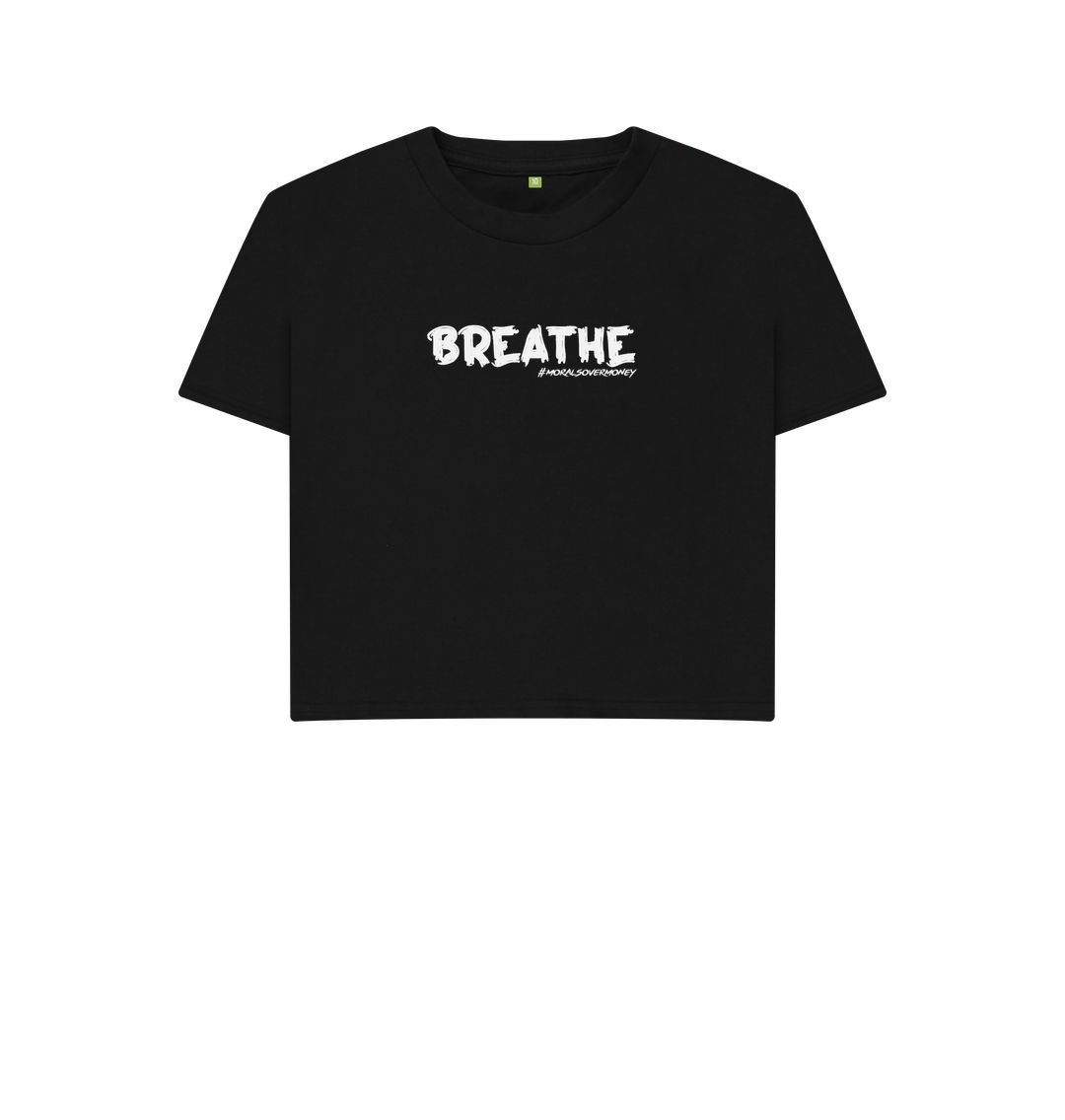 Black Women's 100% Organic Cotton 'Breathe' Eco Boxy Tee - White Logo