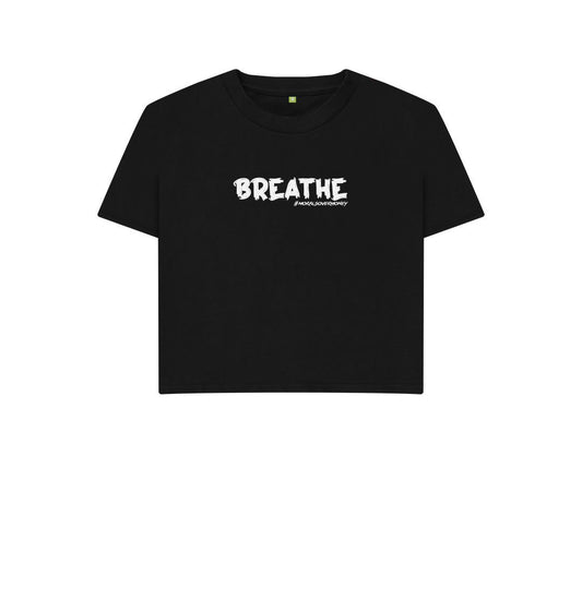 Black Women's 100% Organic Cotton 'Breathe' Eco Boxy Tee - White Logo