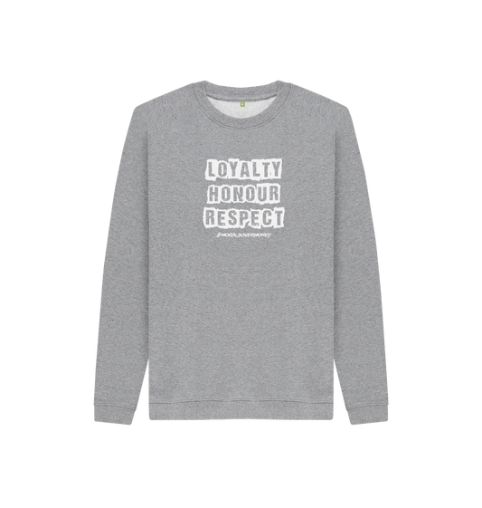 Athletic Grey Kid's 100% Organic Cotton 'Loyalty, Honour, Respect' Eco Jumper - White Logo Logo