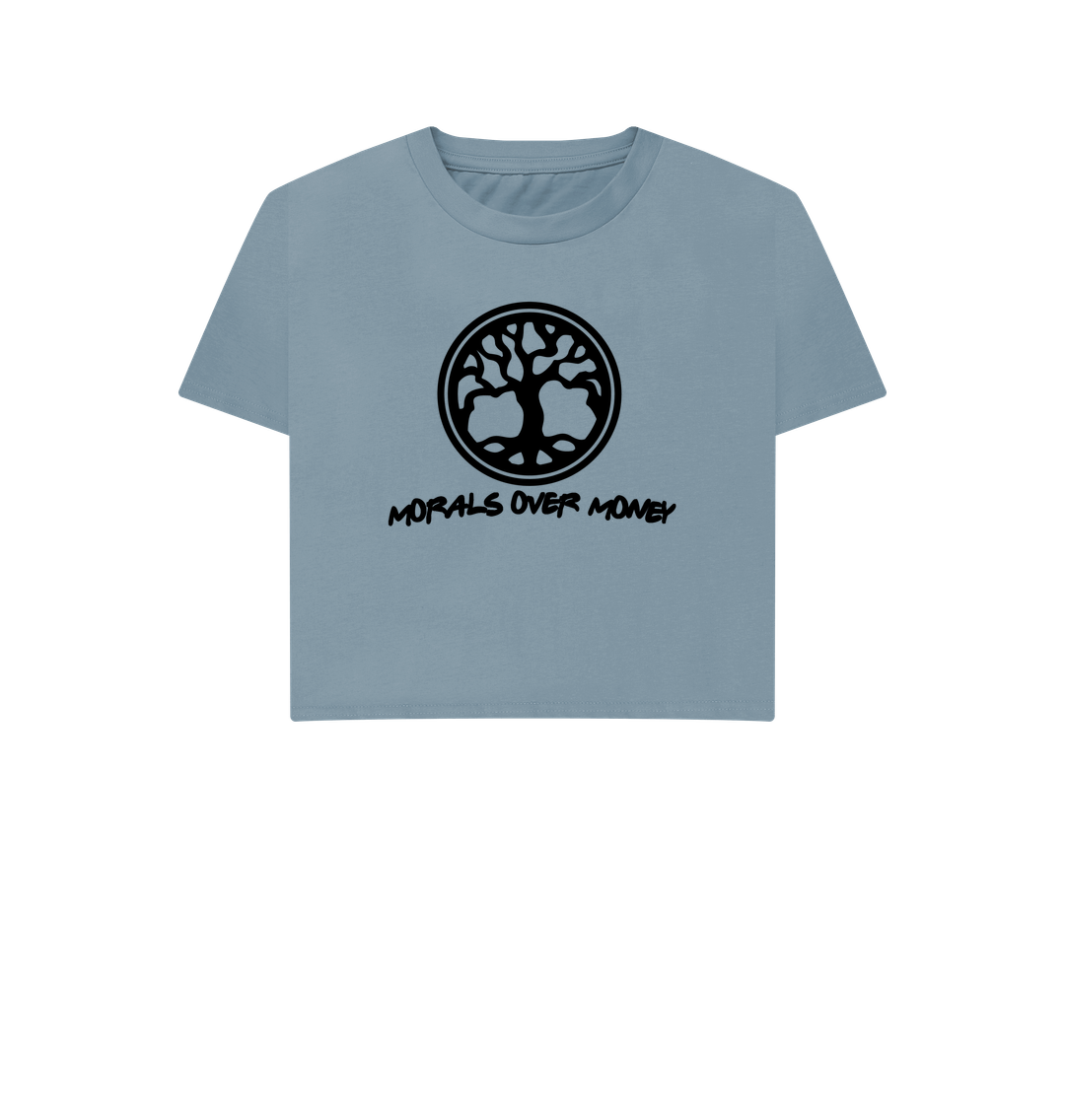 Stone Blue Women's 100% Organic Cotton 'Tree Of Life' Eco Boxy Tee - Black Logo
