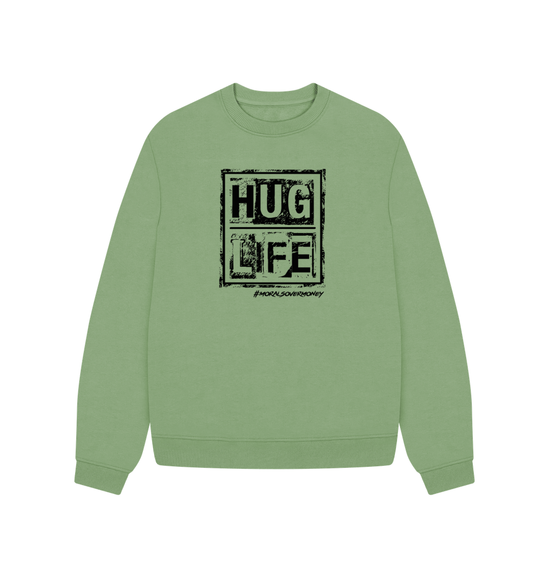 Sage Women's 100% Organic Cotton 'Hug Life' Oversized  Eco Jumper - Black Logo