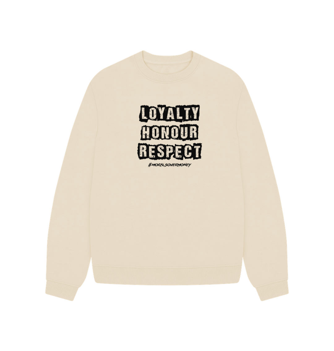 Oat Women's 100% Organic Cotton 'Loyalty, Honour, Respect' Oversized Eco Jumper - Black Logo