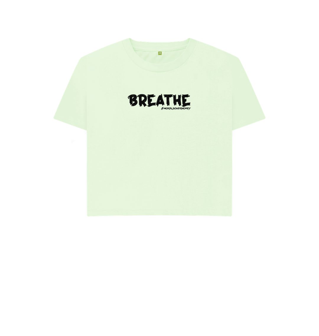 Pastel Green Women's 100% Organic Cotton 'Breathe' Eco Boxy Tee - Black Logo